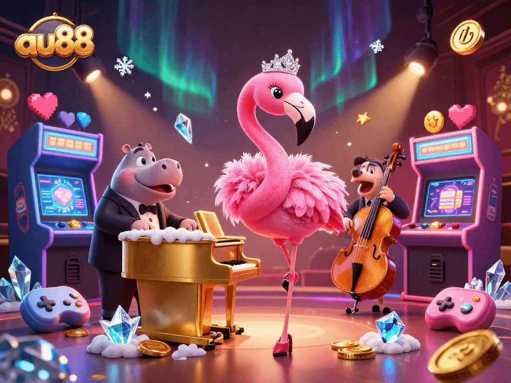 Experience thrilling gaming excitement with au88's energetic casino scene featuring vibrant characters and stunning visuals.