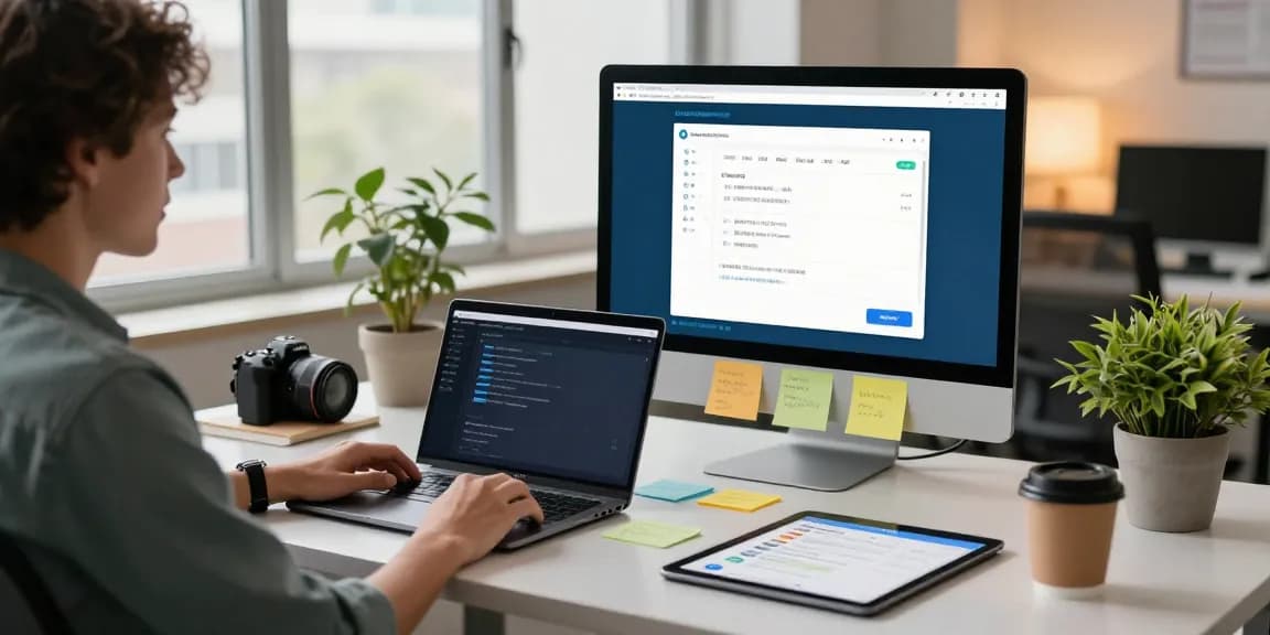 Set your Telegram Chinese interface easily from this modern workspace, showcasing app settings on a sleek monitor.