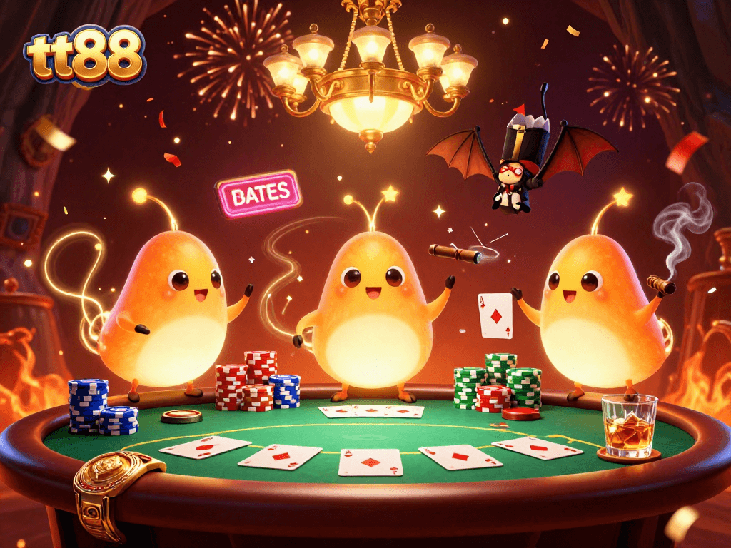 Play at tt88 with vibrant glowworms illuminating lively casino games and exciting action.