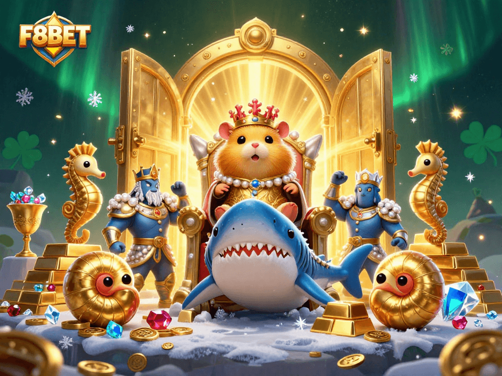 Experience the excitement of F8BET with the golden hamster king and treasure-filled casino adventure.