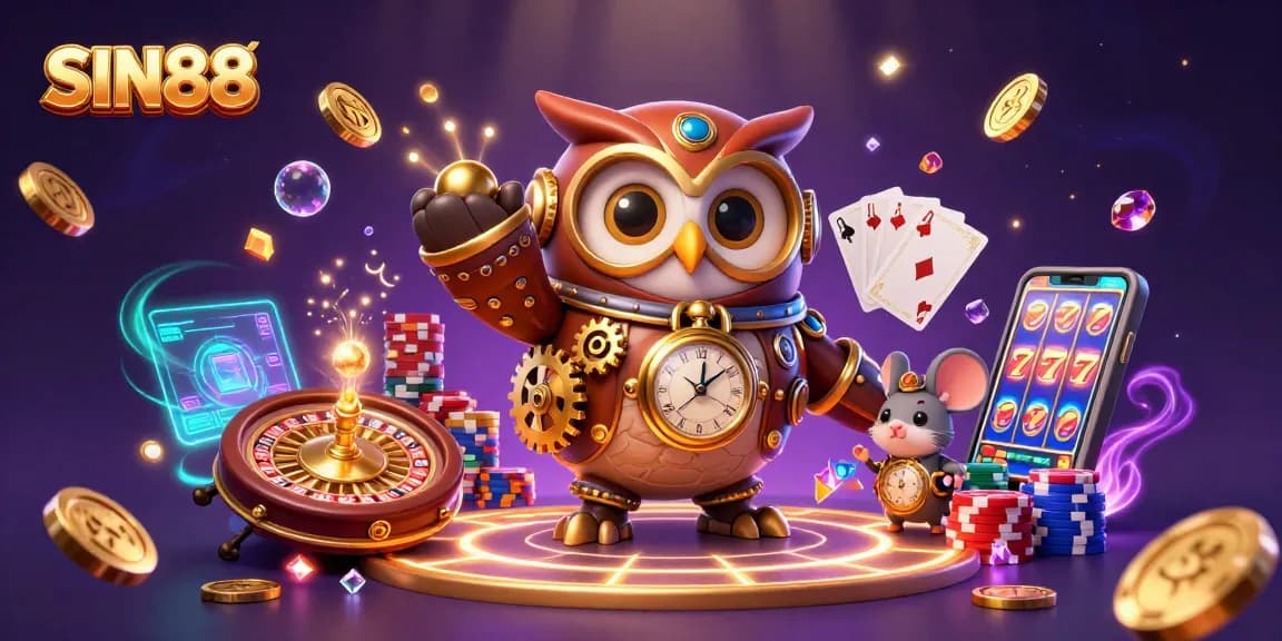 Experience the magic of SIN88 in a vibrant casino scene with steampunk characters.