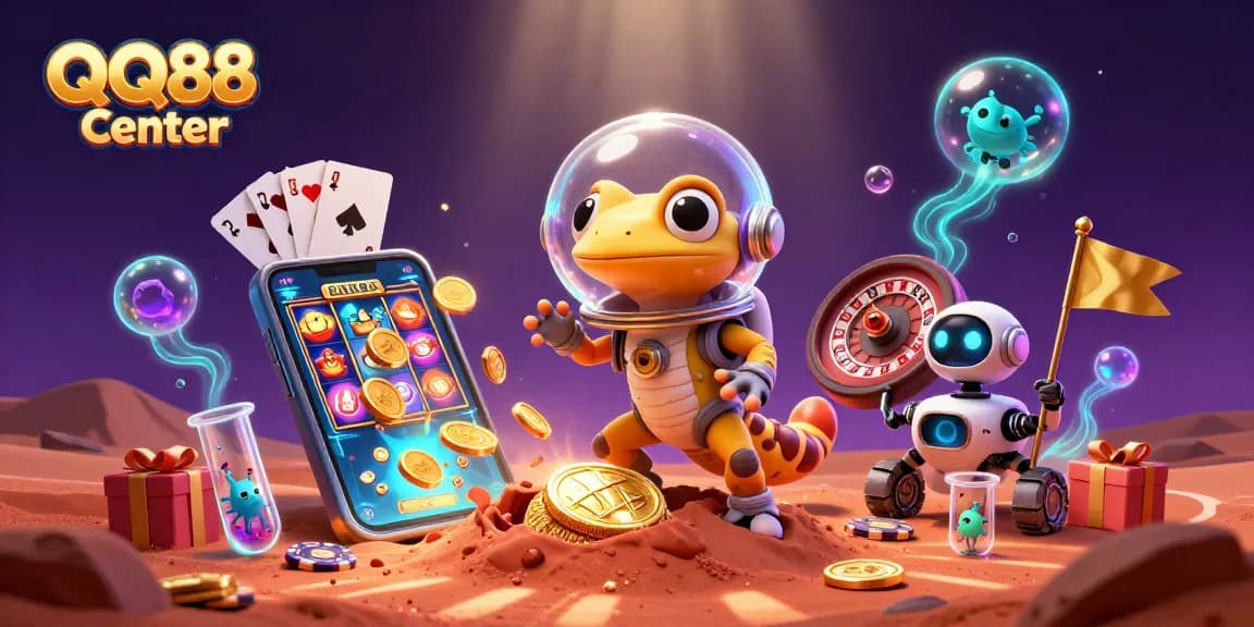 Experience thrilling gaming action at QQ88 Center with vibrant slot games and dynamic casino elements.