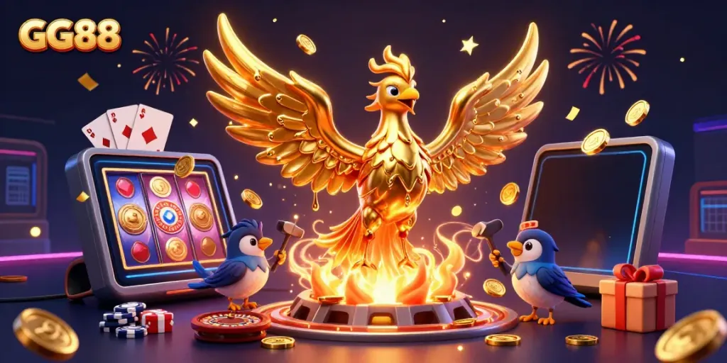 Experience the thrilling action of GG88 as golden phoenixes bring fortune and excitement to the casino world.