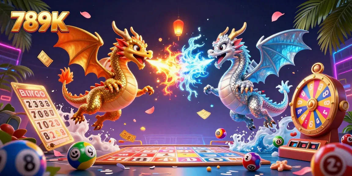 Engage with the vibrant 789K casino scene featuring dynamic dragons and lottery elements.