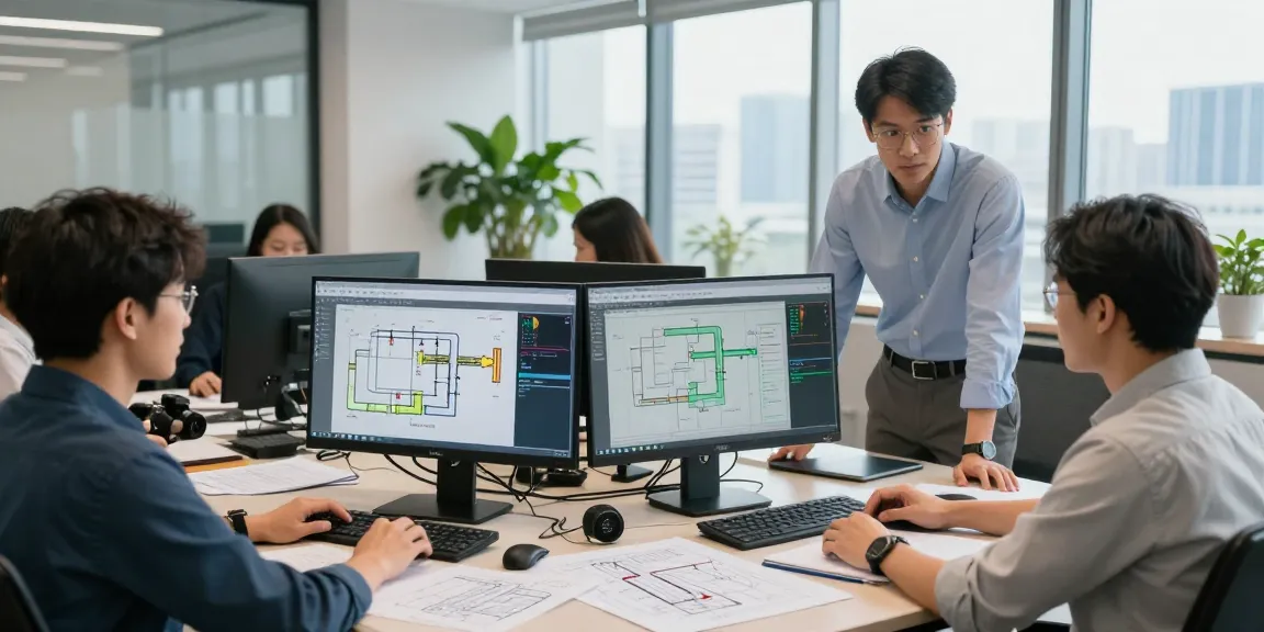Piping Stress Analysis USA in a collaborative engineering office with diverse team analyzing technical models.