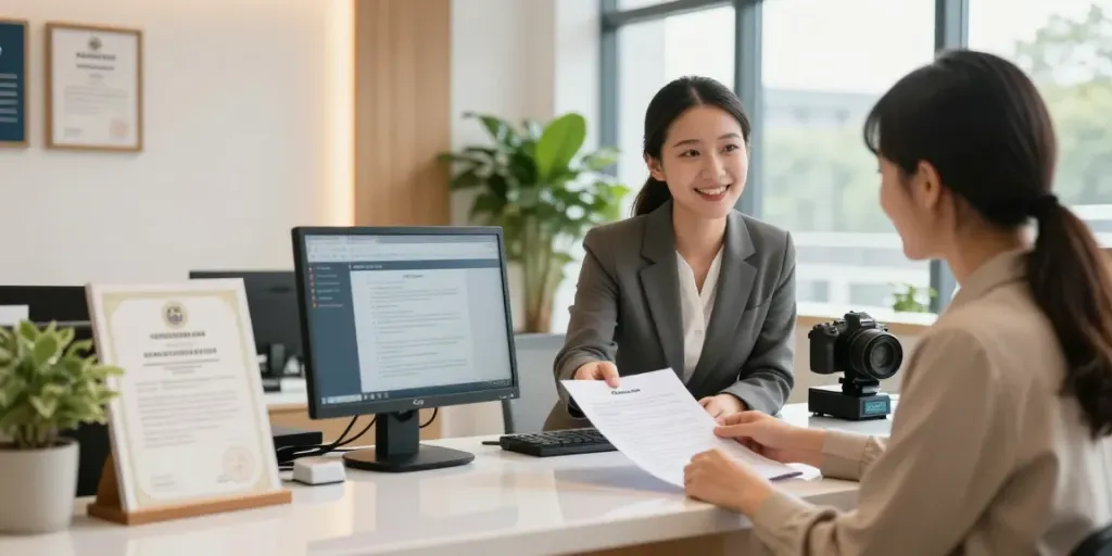 Apostille birth certificate processing in a professional office with friendly staff.