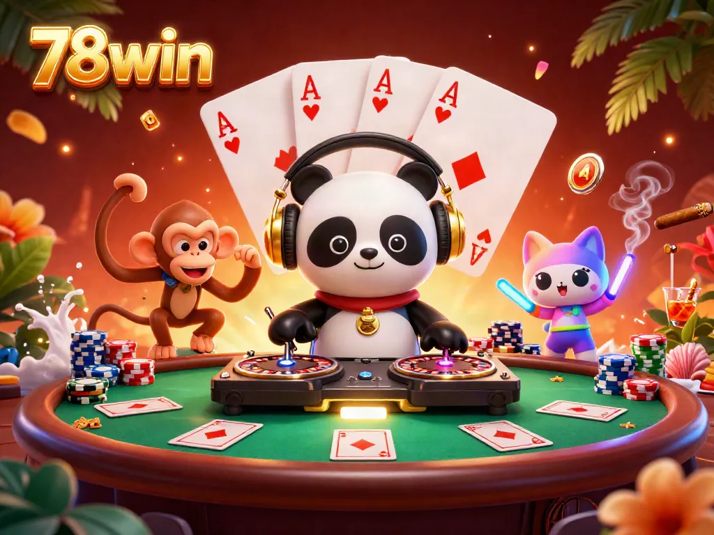 Experience thrilling gameplay at 78win with a vibrant casino party scene featuring dynamic characters.