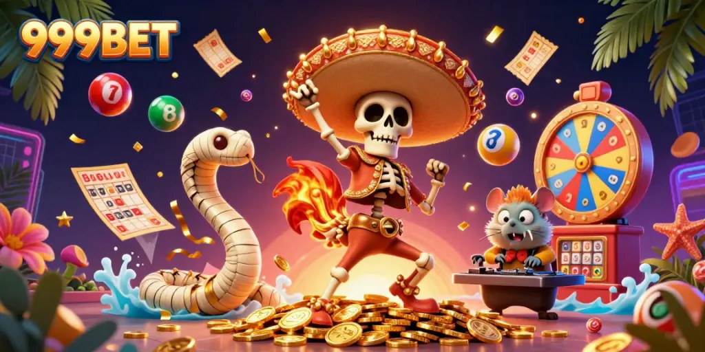 Enjoy vibrant casino fun with 999BET's lively 3D cartoon characters and dynamic lottery elements.