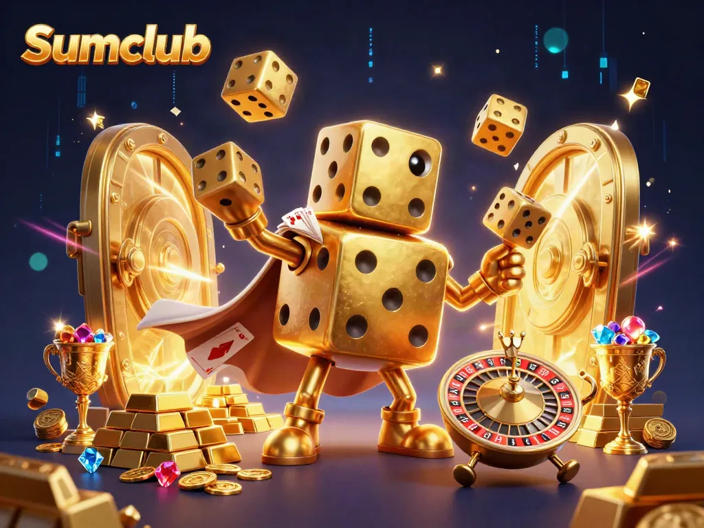 Engage in thrilling wins at Sumclub with a playful scene of gambling elements and vibrant characters.