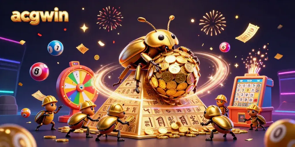 Join acgwin in a colorful casino adventure with golden beetles and lively lottery elements.