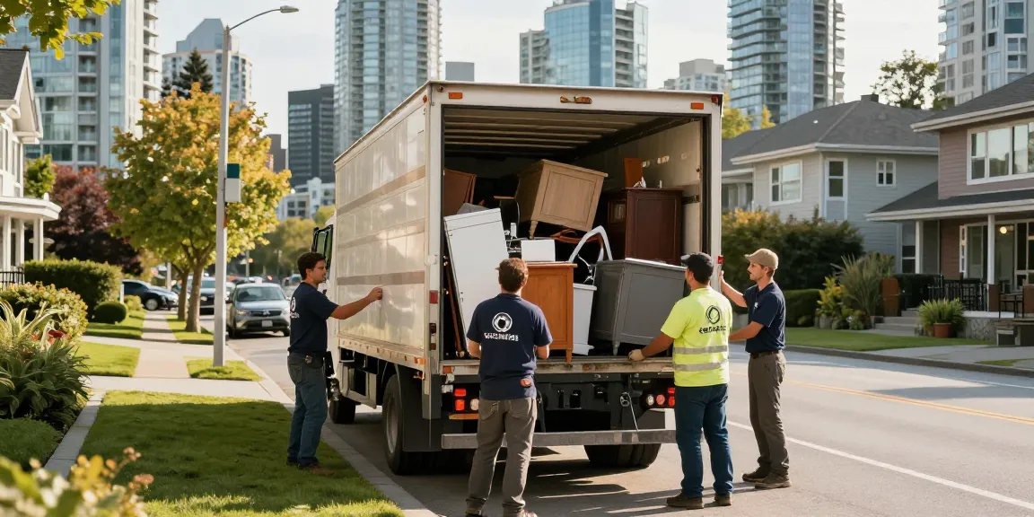 target Junk Removal Vancouver team efficiently loading junk removal truck in urban setting