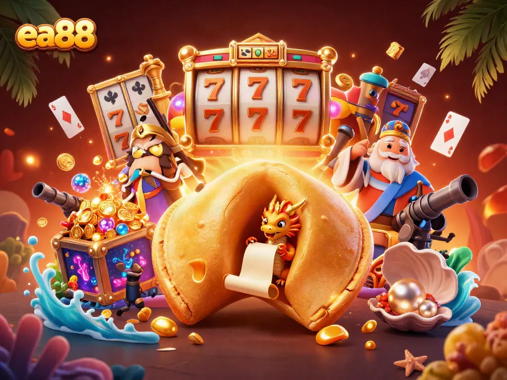 Engage with exciting ea88 slots featuring golden fortune cookie, dragon, and rich game elements.