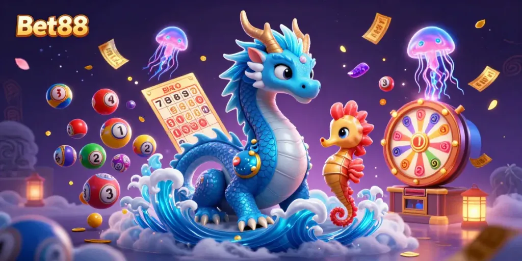 Players experience excitement with Bet88's illustrative casino scene featuring vibrant characters and dynamic game elements.