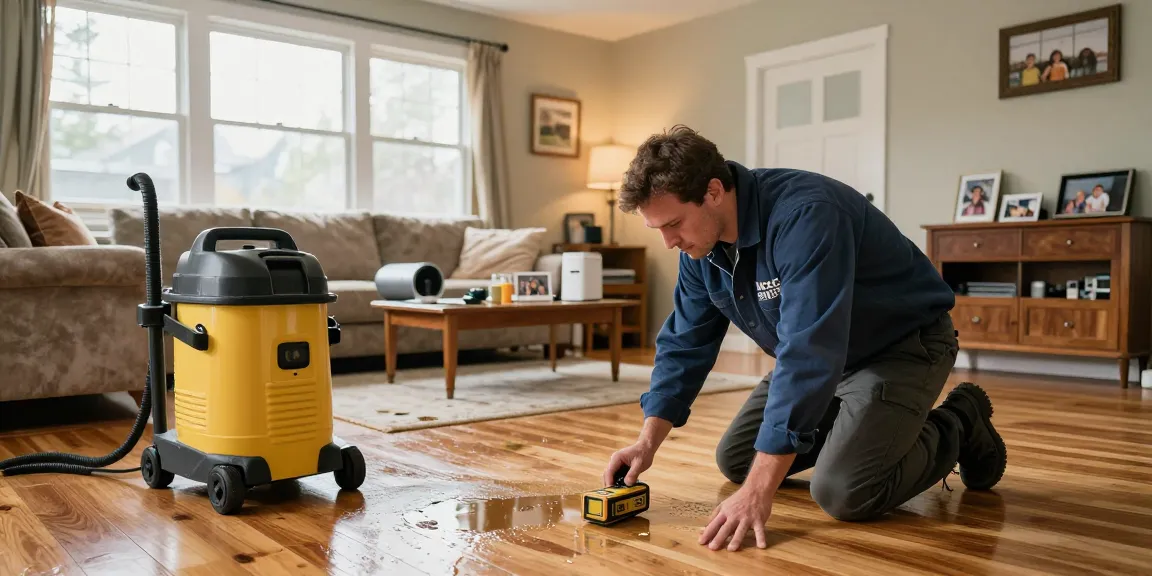 Water Damage Restoration West Vancouver technician assessing damages, using equipment in a residential setting