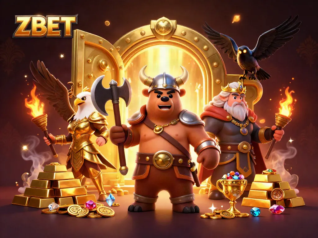 Experience thrilling moments at ZBET with an ultra-detailed 3D illustration featuring Viking and Valkyrie characters.