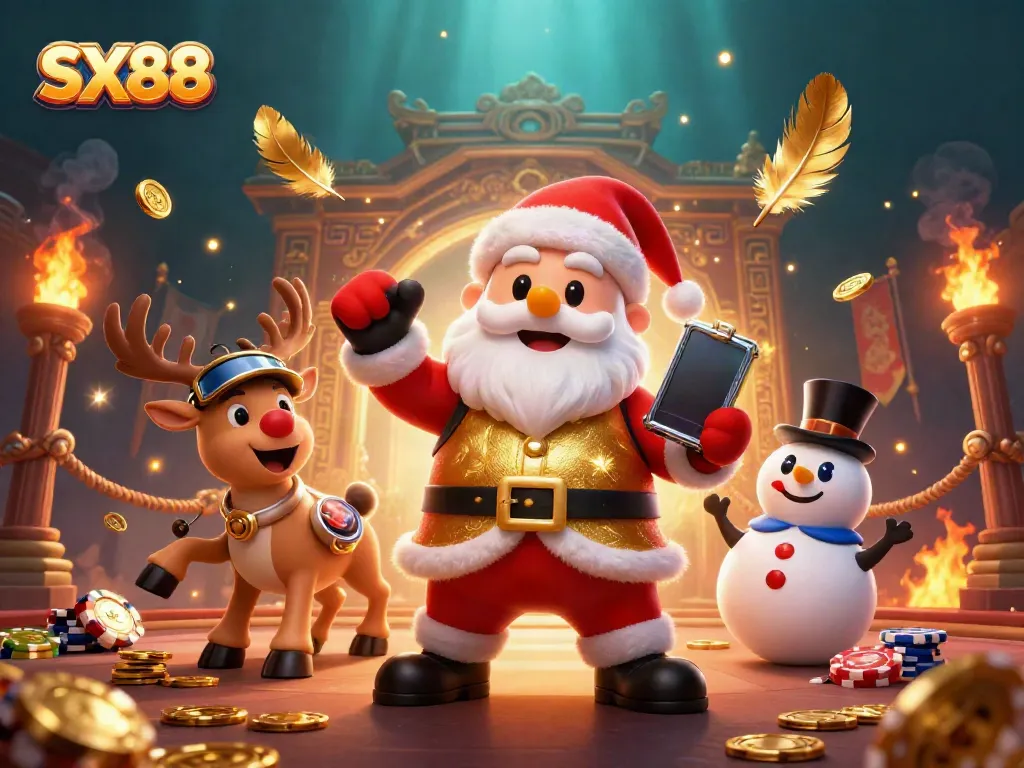 SX88's festive online gaming scene featuring jackpot slots and colorful characters in action.