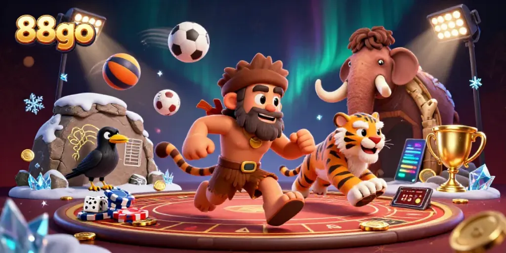Experience thrilling gameplay at 88go with dynamic sports and casino visuals in a prehistoric setting.