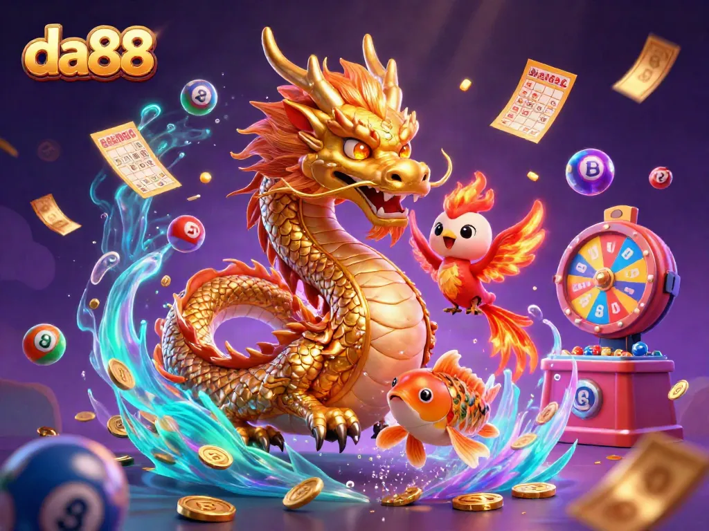 Engage with da88's vibrant casino games, featuring dynamic dragons, phoenixes, and lucky koi fish.
