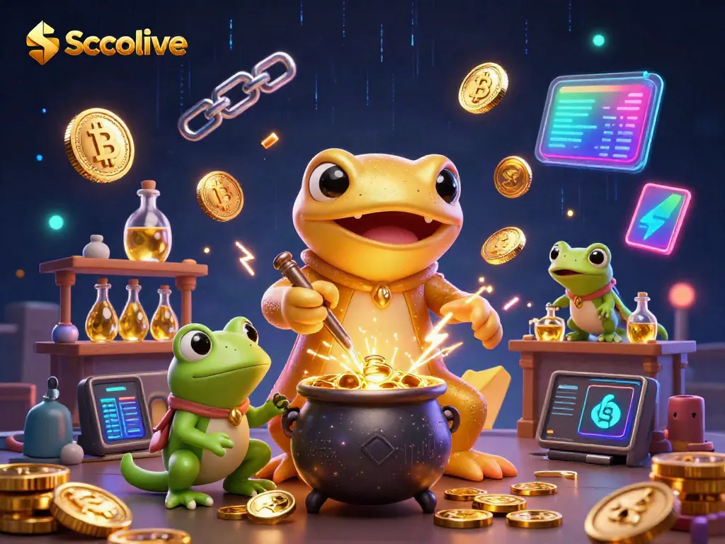 Socolive's interactive livestream featuring golden alchemist and frog apprentice with cryptocurrencies
