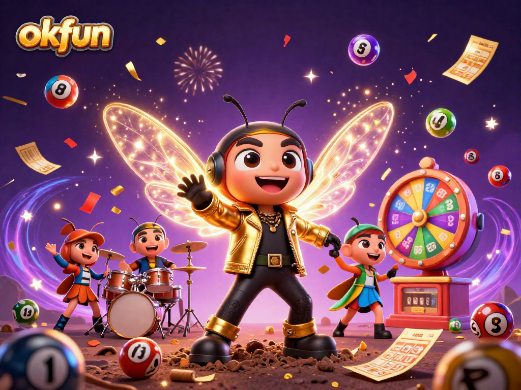 Experience the excitement at okfun with dynamic lottery balls and vibrant game elements in a thrilling scene.