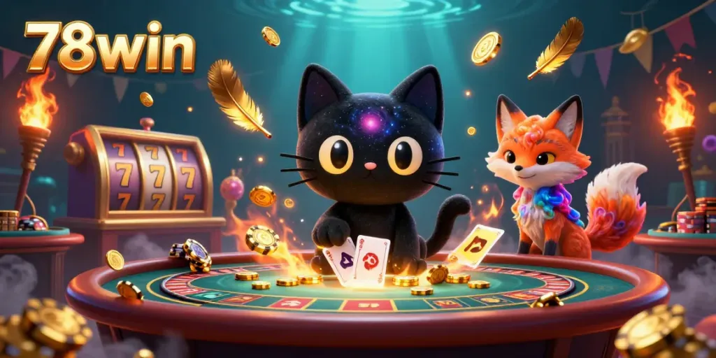 Experience pulsating action at 78win’s cosmic casino table as vibrant characters draw in golden chips.