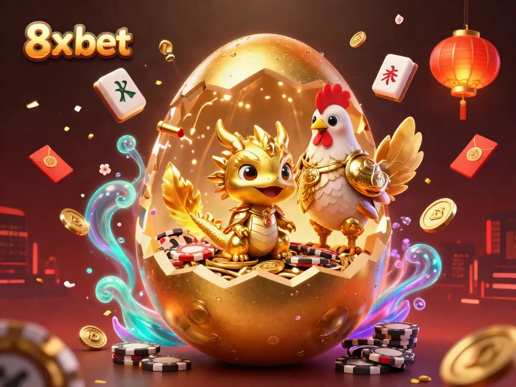 Experience thrilling casino adventures with 8x bet in a dazzling scene featuring a golden dragon and poker chips.