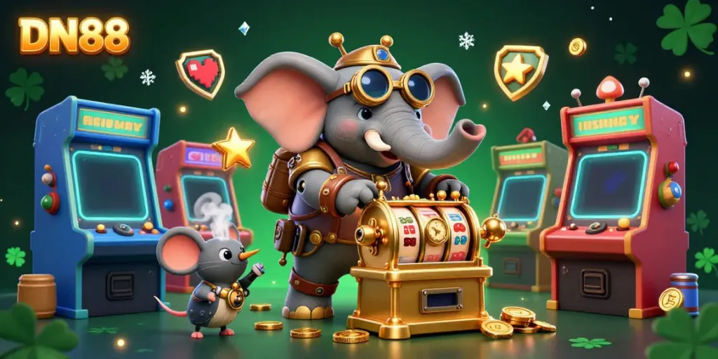 Engage in the thrill of DN88 with steampunk-themed gaming and vibrant casino elements.