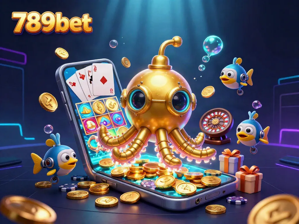 Engage with 789bet slots in this vibrant underwater scene filled with golden coins and thrilling game elements.