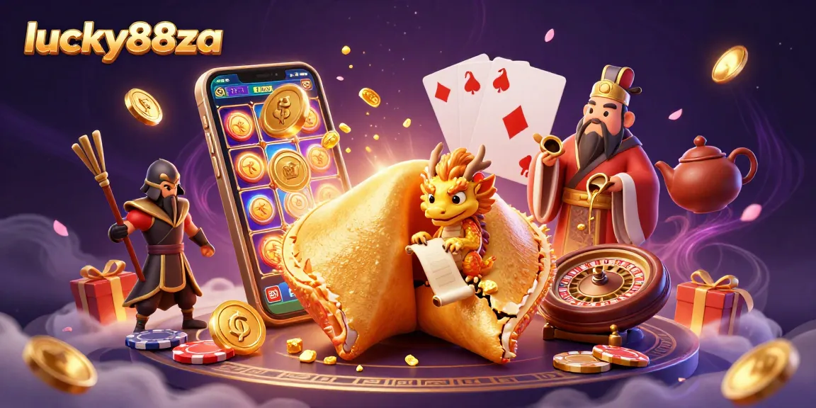 Engage with lucky88za and explore spinning slot reels and winning treasures amidst a magical 3D casino scene.