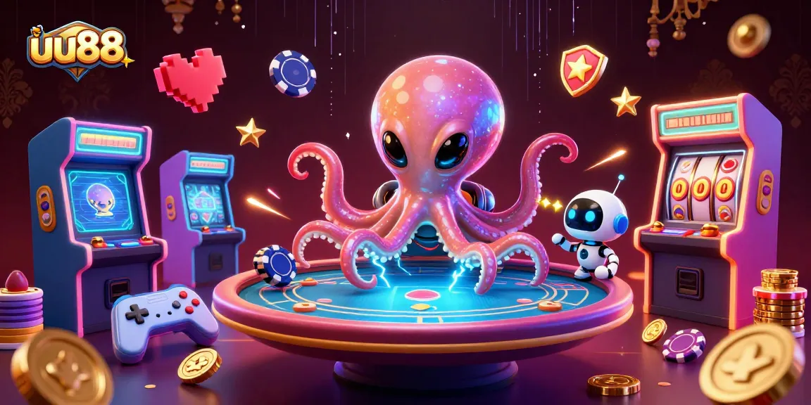uu88 offers an exciting experience with its vibrant casino games and alien-themed illustration