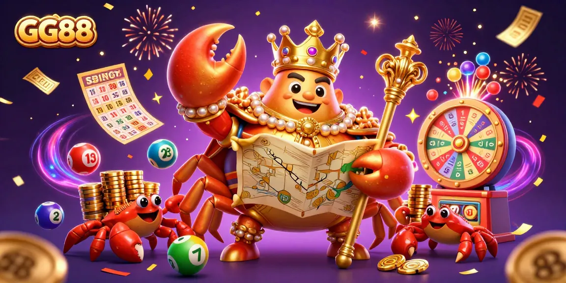 Engage in thrilling games at GG88 with dynamic lottery balls and a grand crab emperor.