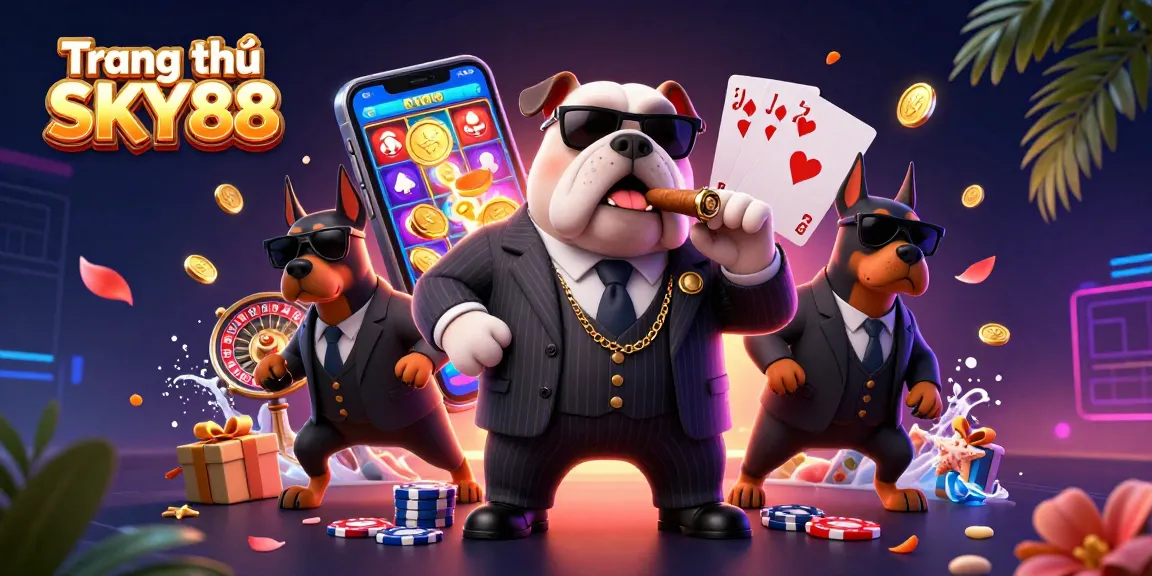 Engage with thrilling games at Trang chủ SKY88, featuring a vibrant 3D illustration of casino excitement.
