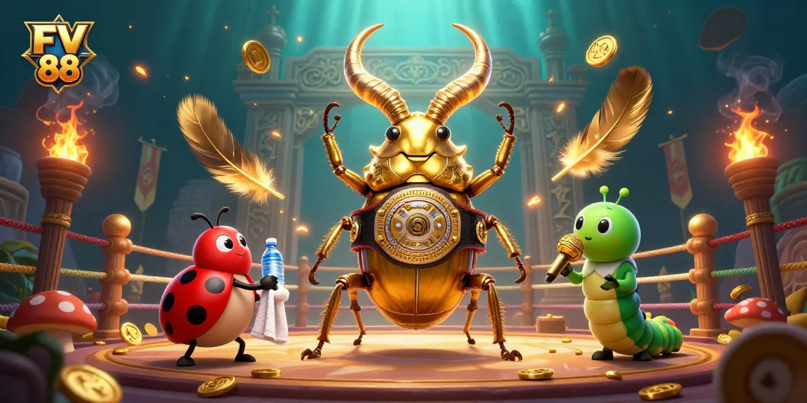 Join the epic battle with FV 88's giant stag beetle showcasing gleaming casino elements.