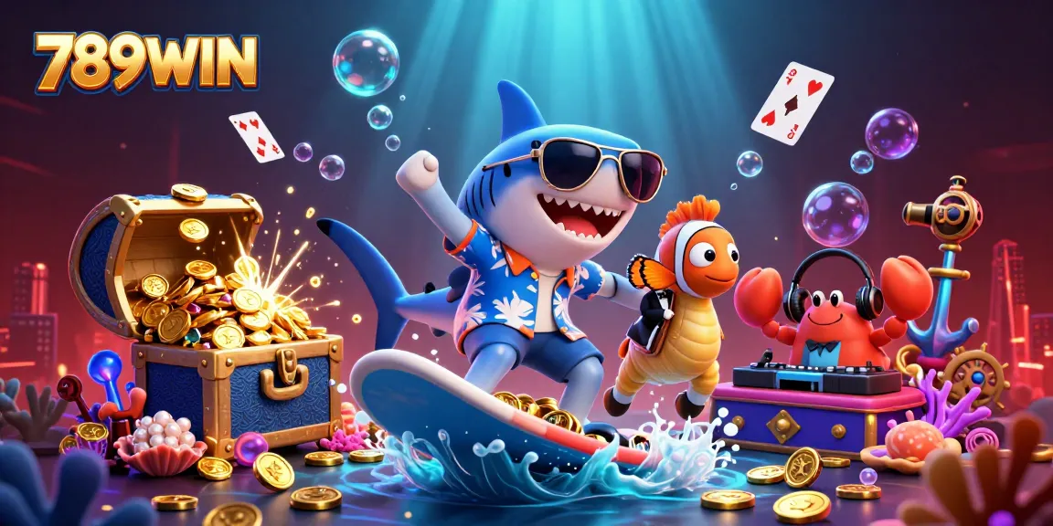 Engage with 789WIN’s exciting casino gaming scene featuring underwater treasures and vibrant characters.
