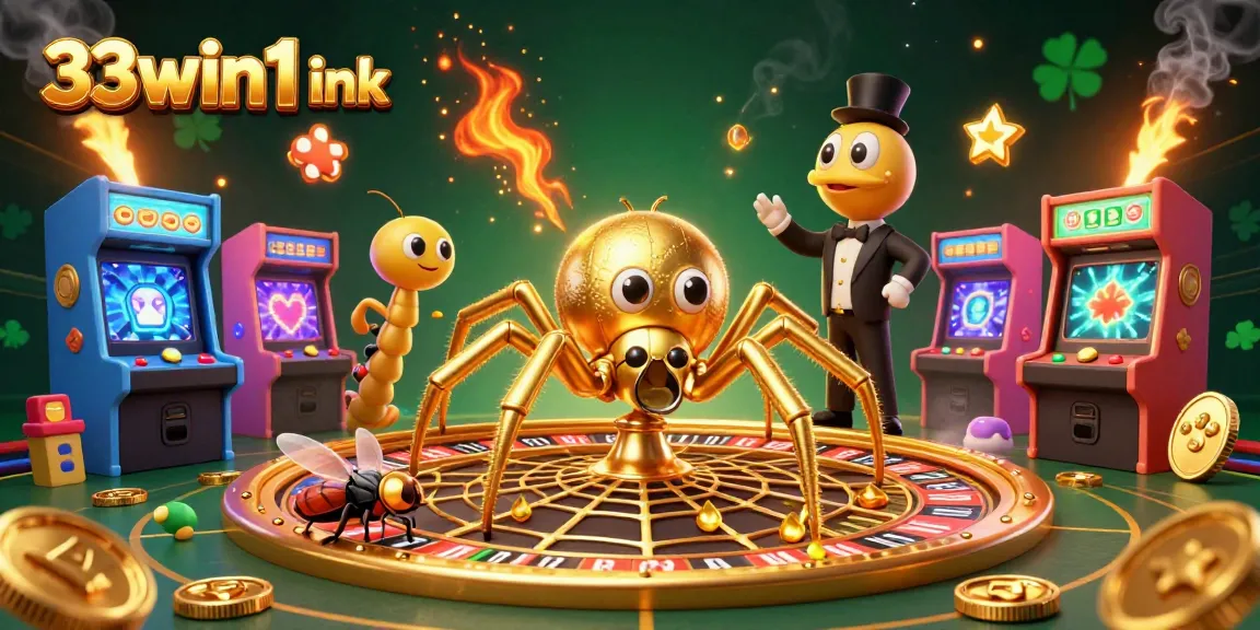 Engage in thrilling gameplay at 33win1 ink with a vibrant casino-themed illustration showcasing dynamic characters.