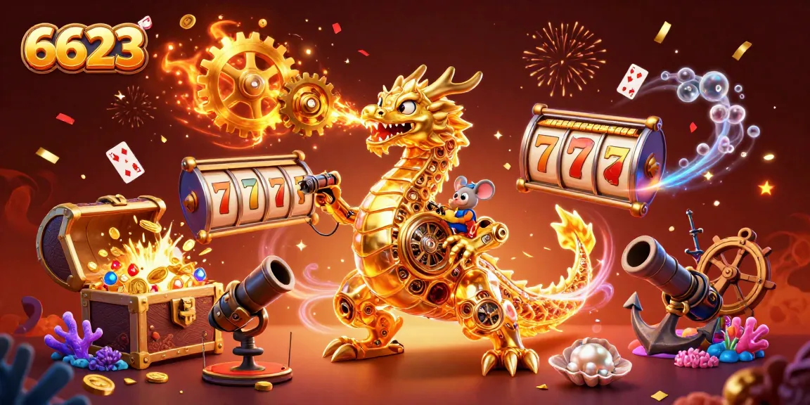 Engage in thrilling gameplay at 6623 with animated dragon and vibrant casino elements.