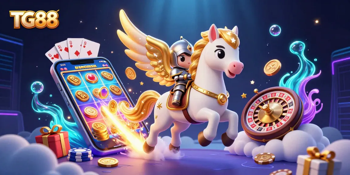 Experience the thrill of gaming at TG88 with a dynamic 3D casino adventure illustration.
