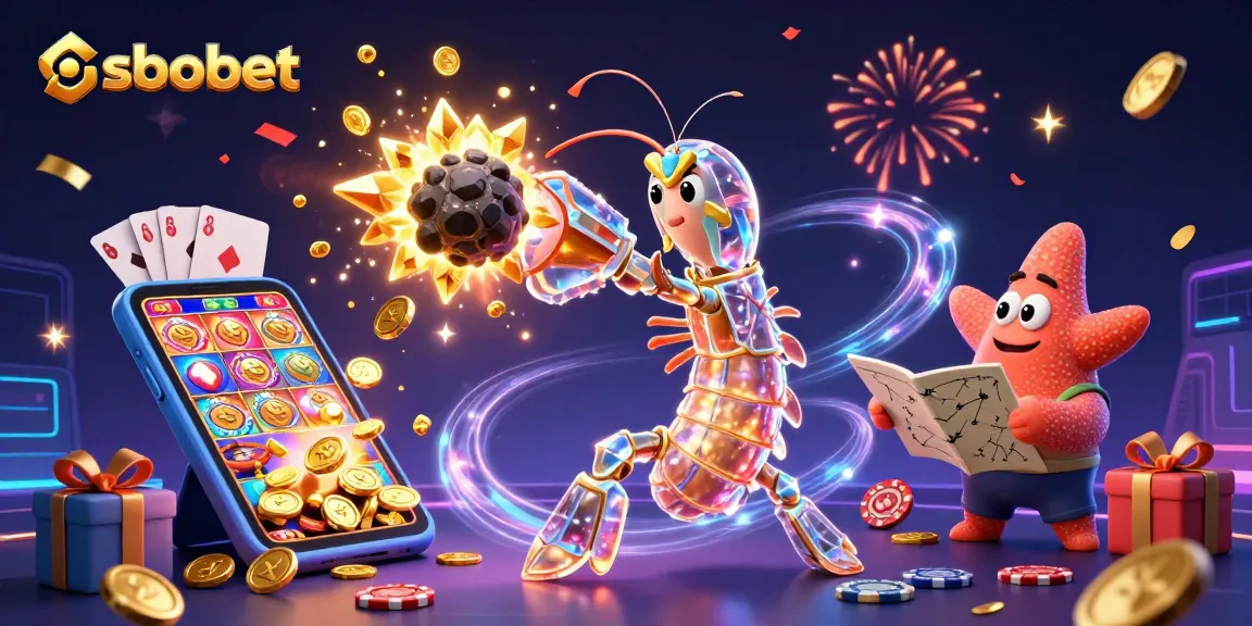 Experience sbobet sports betting and dynamic slots featuring golden coins and animated characters in a vibrant scene.
