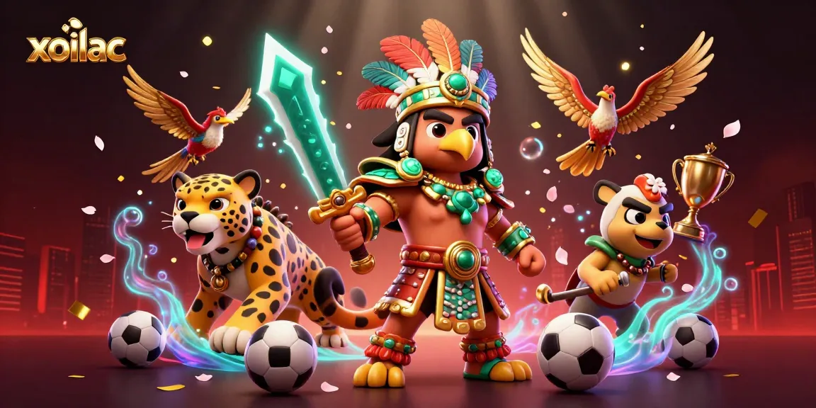 Xoilac sports betting action featuring dynamic characters, trophies, and vibrant elements for a thrilling gambling experience.