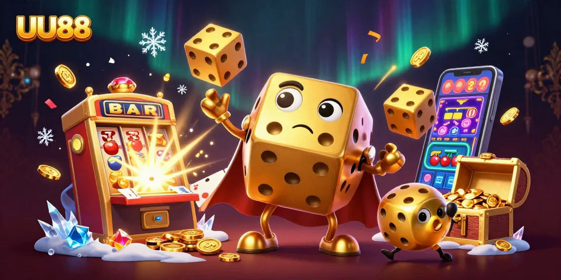 Experience thrilling gameplay at UU88 with golden dice golem, bursting slots, and lively casino action!