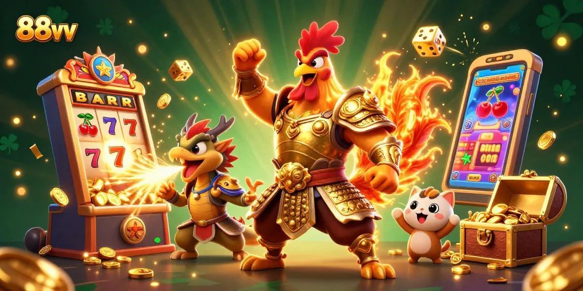 Experience thrilling adventures with 88vv in this vibrant casino illustration bursting with excitement.