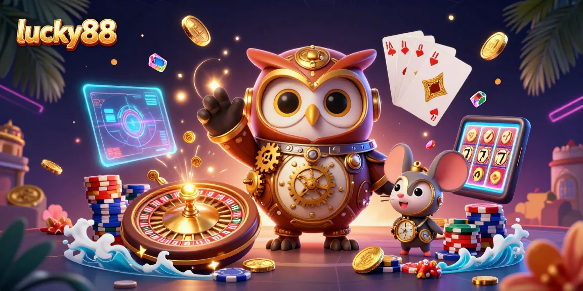 Play exciting games at lucky88 with a vibrant scene of winning and dynamic casino elements.