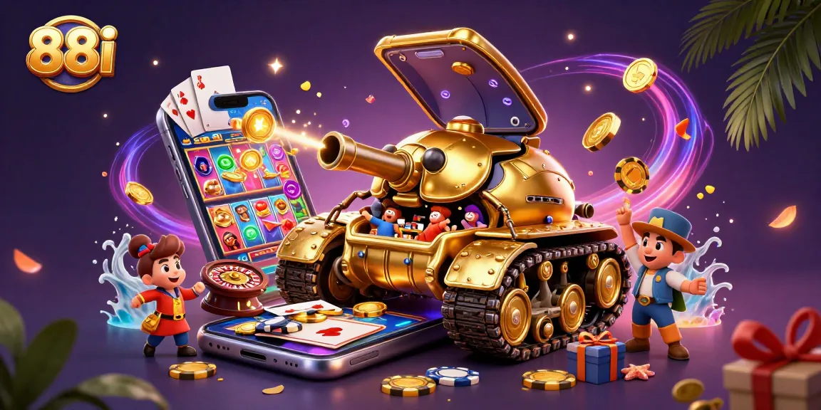 Experience the thrill with 88i’s dynamic casino atmosphere featuring a golden beetle tank.