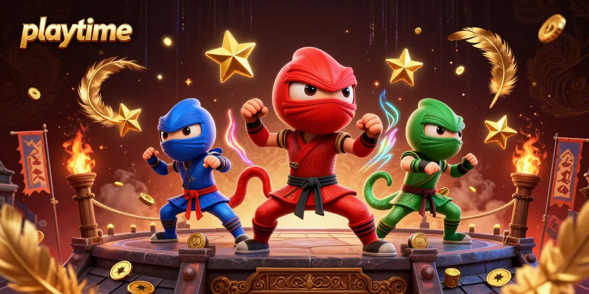 Playtime casino features an epic action scene with chameleons battling in a vibrant gaming arena.