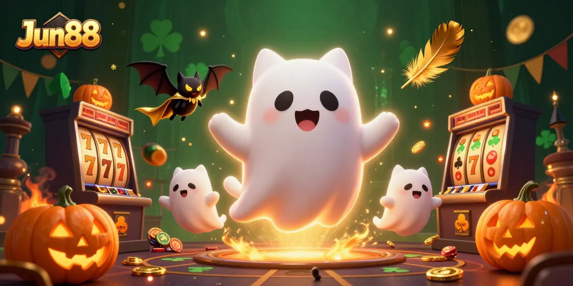 Jun88 casino offers thrilling gameplay with a ghost cat and glowing poker pumpkins.