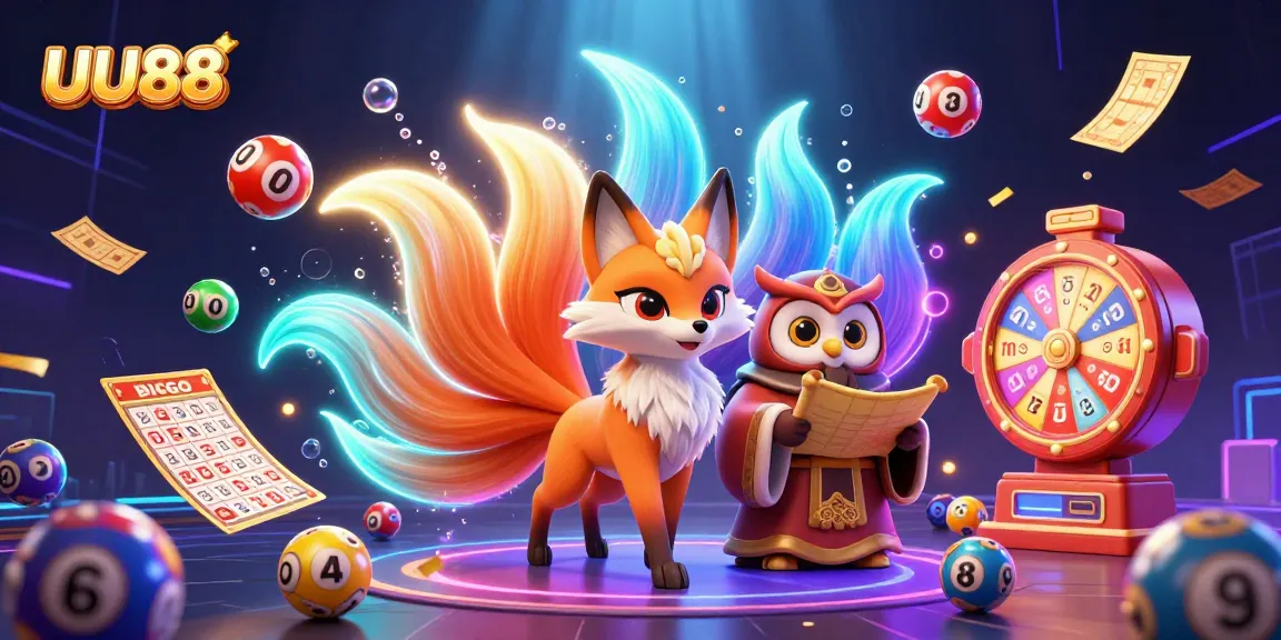 Engage with exciting offerings at UU88 as colorful lottery balls and animated characters create a vibrant casino experience.