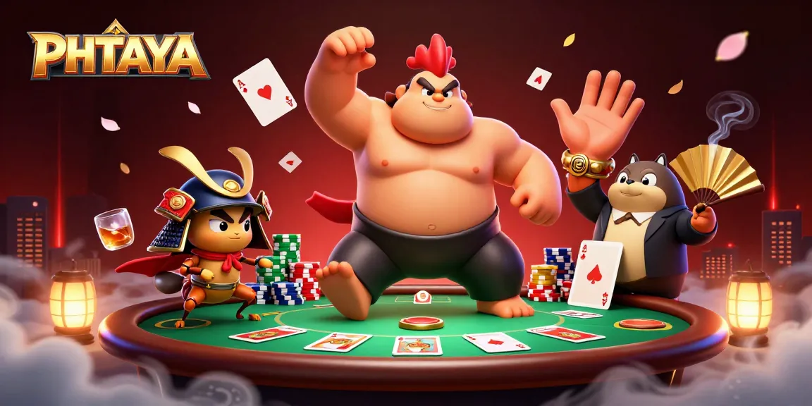 PHTAYA elevates your gaming experience with an intense poker battle scene featuring a powerful sumo rooster.