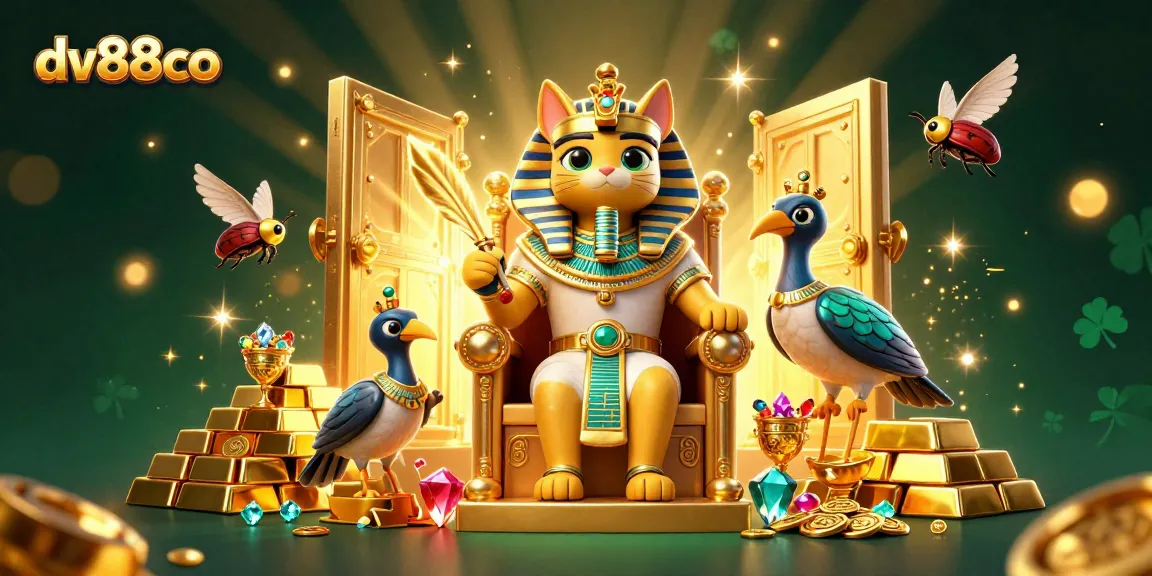 Experience thrilling gaming at dv88co, showcasing vibrant 3D casino characters with treasure elements.