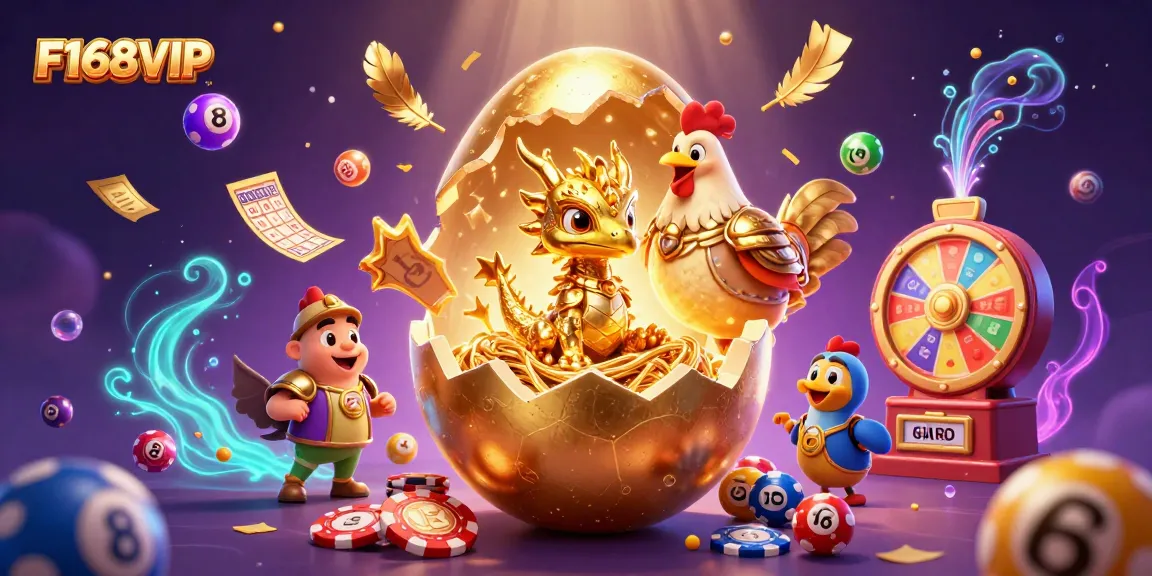 Experience the excitement at F168VIP with golden treasure and lottery fun in this dynamic casino scene.