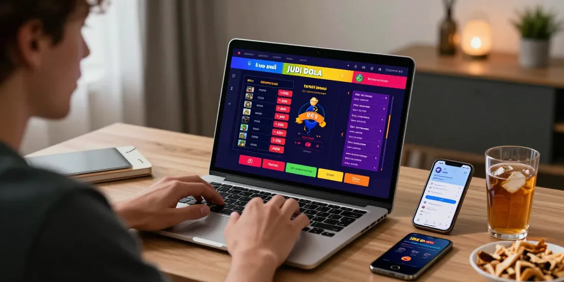 Interaksi pengguna judi bola di perangkat modern dengan tampilan odds langsung dan suasana menyenangkan di rumah.